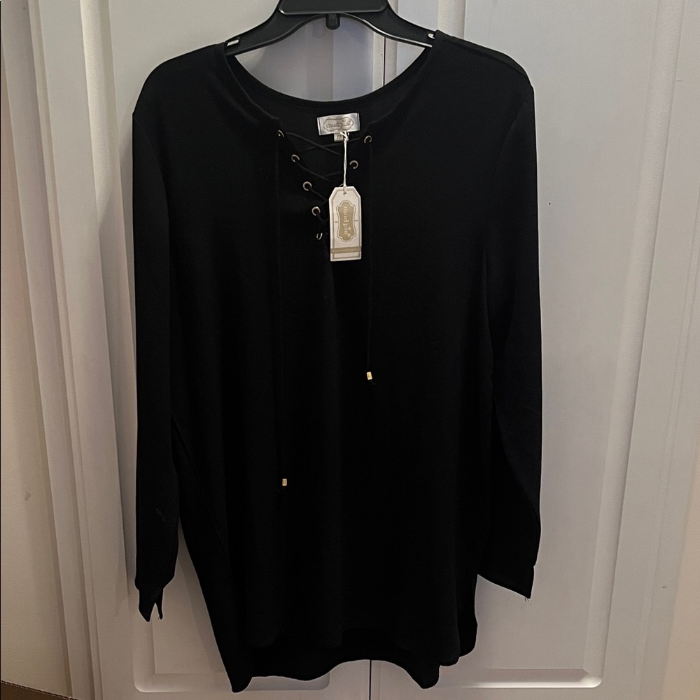 Mud Pie Black Lace-Up Long Sleeve Top Rosalie M